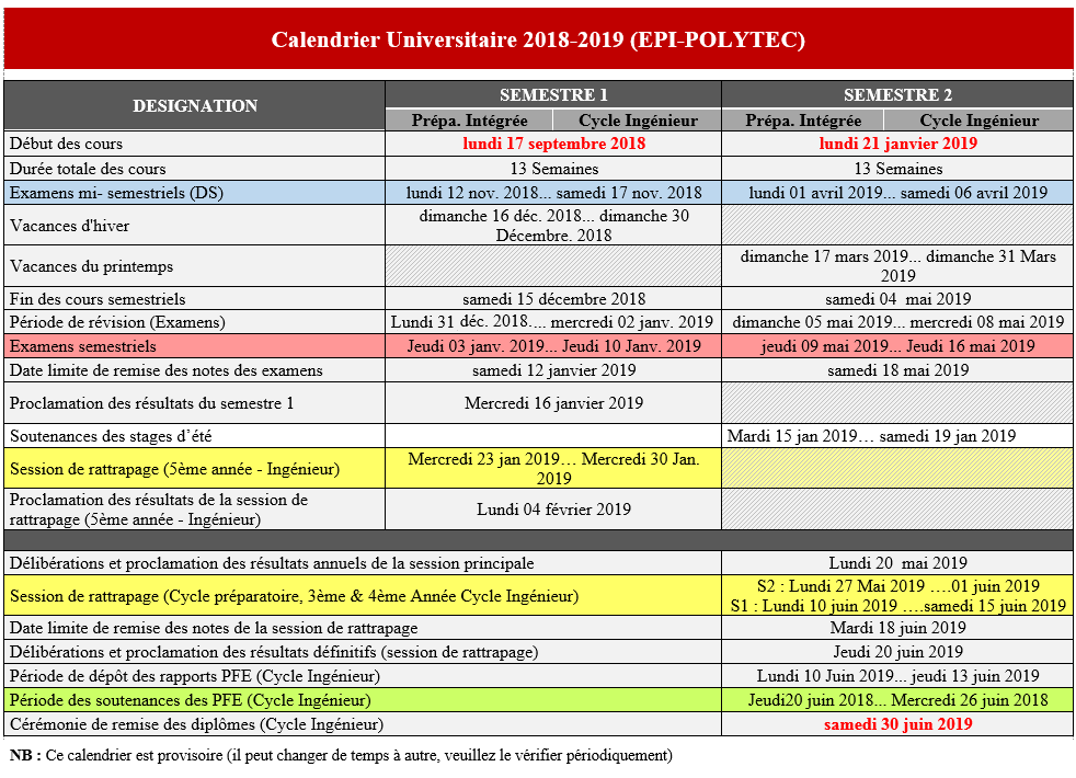 Calendrier EPI-Polytec - EPI
